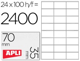 CJ100 hojas A4 2400 etiquetas adhesivas Apli 01272 70x35mm. ILC